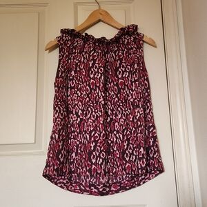 Vintage 100% silk pink cream and black leopard print sleeveless blouse